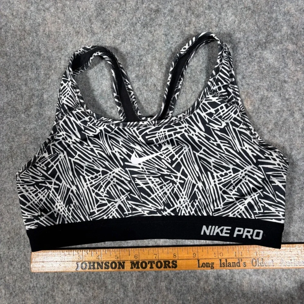 Nike Pro Sports Bra Womens Medium Black White Abstract Print Dri-FIT Racerback